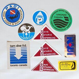 SCUBA DIVER PATCH AND STICKER LOT OF 10 ADVENTURE DIVER SHIPWRECK BUMPER STICKER